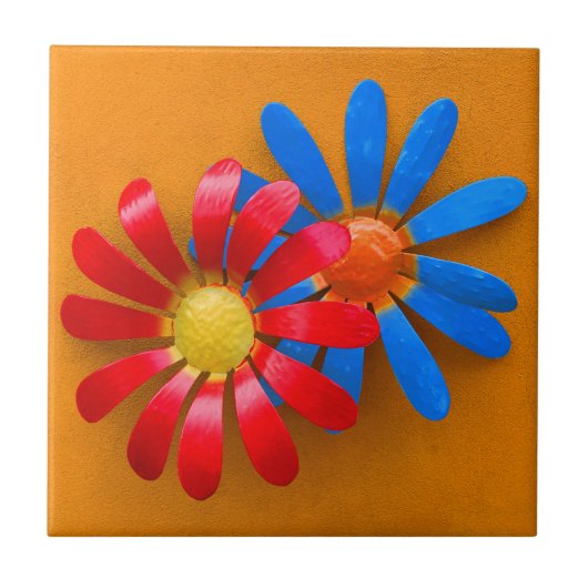Helder gekleurde zonnebloempitatie tegeltje (Voorkant)