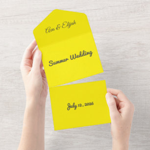 Helder Gele Achtergrond – Minimalistische Huwelijk All In One Uitnodiging