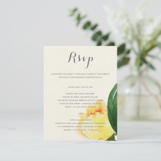 HELDER GELE AQUELEURFLORALE TROUWKAART RSVP (Staand voorkant)