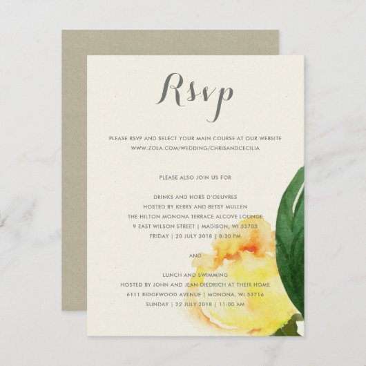 HELDER GELE AQUELEURFLORALE TROUWKAART RSVP (Voorkant / Achterkant)