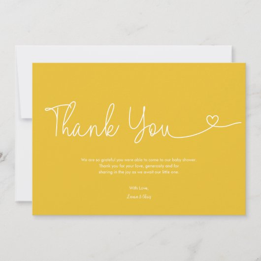 Helder gele baby shower script hart bedankkaart (Voorkant)