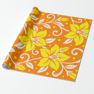 Helder Gele Bloemen met Witte Stelen & Bladeren Cadeaupapier