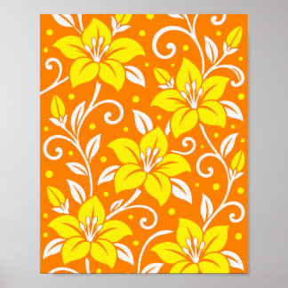 Helder Gele Bloemen met Witte Stelen & Bladeren Poster