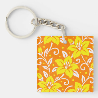 Helder Gele Bloemen met Witte Stelen & Bladeren Sleutelhanger