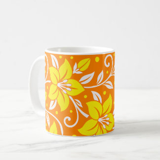 Helder gele bloemen met witte stelen en bladeren koffiemok