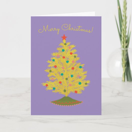 Helder Gele Geflockte Kerstboom Kaart (Voorkant)