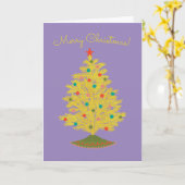 Helder Gele Geflockte Kerstboom Kaart (Gele Bloem)