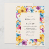 Helder Gele Wilde Bloemen Bruiloft Kaart (Voorkant / Achterkant)