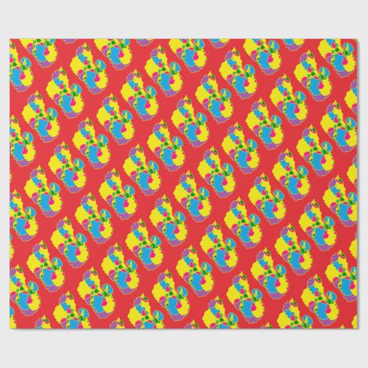 Helder genot rood blauw geel kinder tieners cadeaupapier (Vlak)