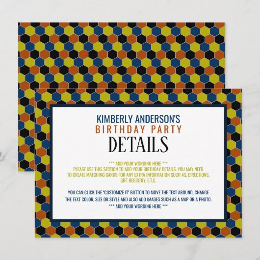 Helder geometrisch patroon, modern verjaardagsdeta kaart (Voorkant / Achterkant)