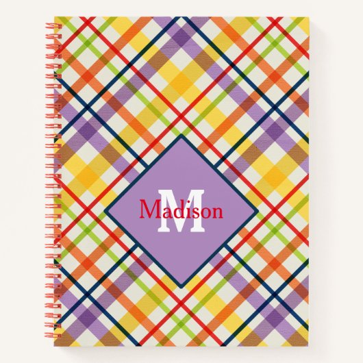 Helder geruit monogramnotitieboek paars voor schoo notitieboek (Voorkant)