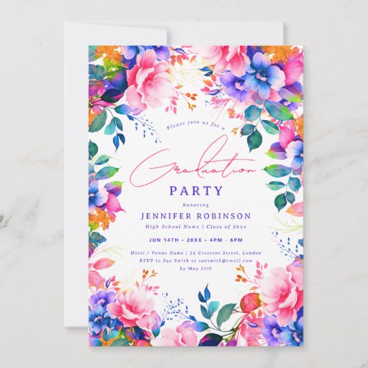 Helder geschilderd tuin bloemenklasser afstudeerfe kaart (Voorkant)