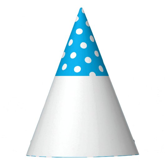 Helder gestippelde hemelsblauwe top op wit kleuren feesthoedjes (Voorkant)