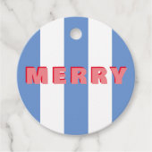 Helder gestreepte blauwe kerst 'vrolijk' bedankjes labels (Voorkant)