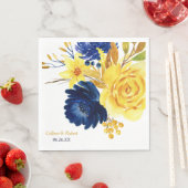 Helder Goud Marine Blauw Bloemen Bruiloft Servetten (Insitu)