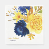 Helder Goud Marine Blauw Bloemen Bruiloft Servetten (Voorkant)