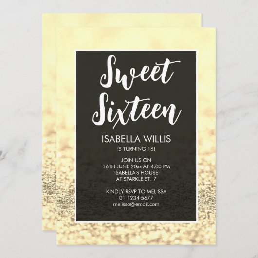 Helder goud sparkles bling Sweet 16 elegant script Kaart (Voorkant / Achterkant)