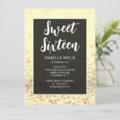 Helder goud sparkles bling Sweet 16 elegant script Kaart (Staand voorkant)