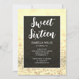 Helder goud sparkles bling Sweet 16 elegant script Kaart