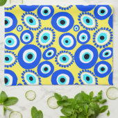 Helder Grieks Oogpatroon op Geel Theedoek (Gevouwen)