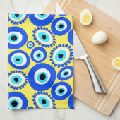 Helder Grieks Oogpatroon op Geel Theedoek (Quarter Fold)