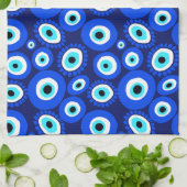 Helder Grieks Oogpatroon op Navy Blue Theedoek (Gevouwen)