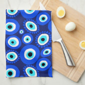 Helder Grieks Oogpatroon op Navy Blue Theedoek (Quarter Fold)