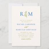 Helder Groen Blauw Eenvoudige Monogram Huwelijk Kaart (Voorkant)