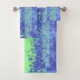 Helder groen en blauw surfersstijl spray en stippe bad handdoek