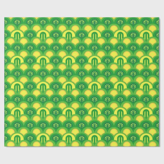 Helder groen en geel scallop art deco patroon cadeaupapier (Vlak)