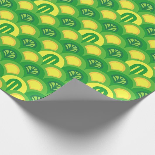 Helder groen en geel scallop art deco patroon cadeaupapier (Hoek)