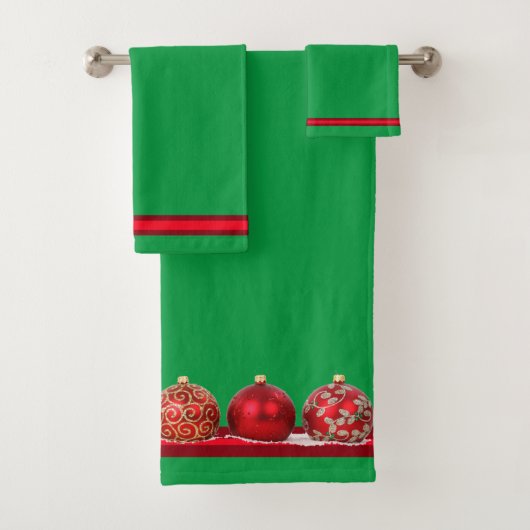 Helder Groen en Rood Kerstmis Ornament Bad Handdoek (Insitu)