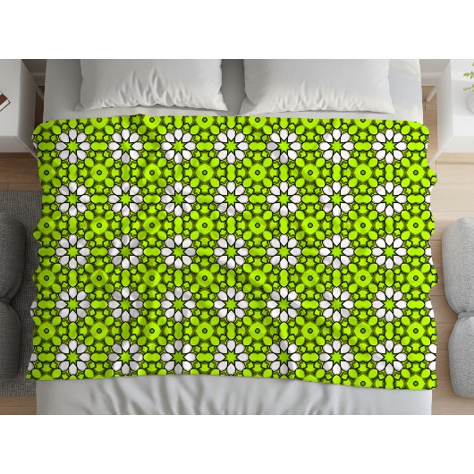 Helder groen en wit bloempatroon fleece deken