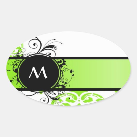 Helder groen monogram patroon ovale sticker (Voorkant)