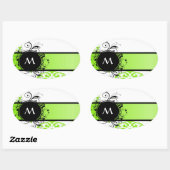 Helder groen monogram patroon ovale sticker (Vel)