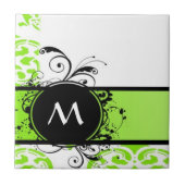Helder groen monogram patroon tegeltje (Voorkant)
