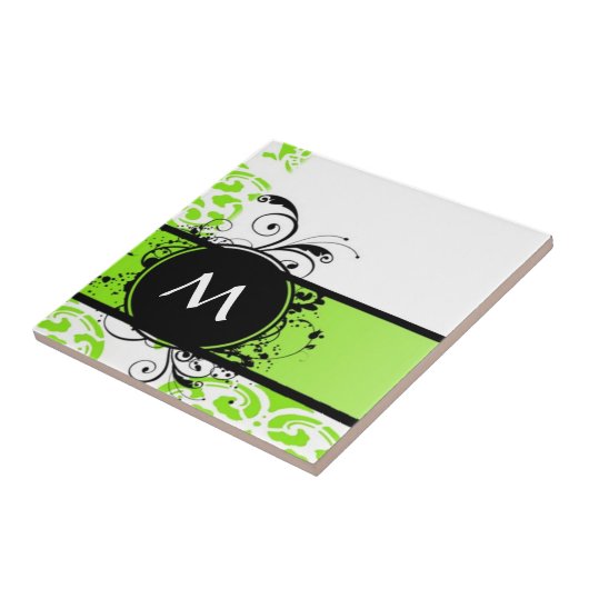 Helder groen monogram patroon tegeltje (Zijkant)