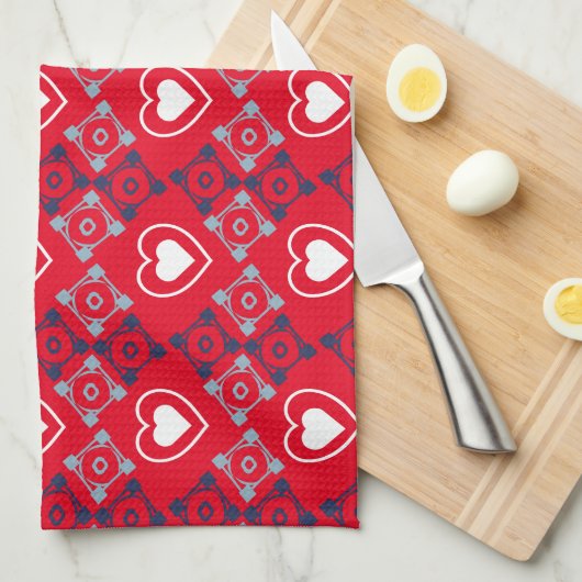 Helder hartjes patroon rood      theedoek (Quarter Fold)