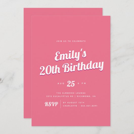 Helder Heet Roze | Girly Retro verjaardagsfeestje Kaart (Voorkant / Achterkant)