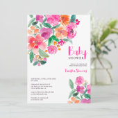 Helder heet roze herfst bloemenschrift baby shower kaart (Staand voorkant)