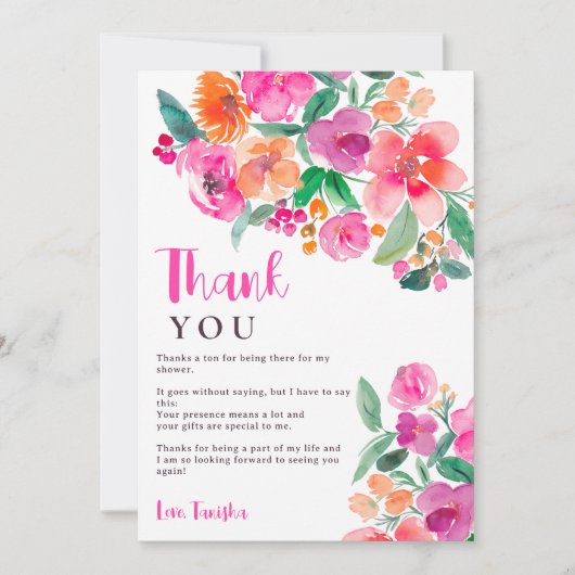 Helder heet roze herfst bloemenschrift vrijgezelle bedankkaart (Voorkant)