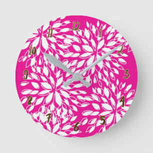 Helder heet roze modern bloemendesign op maat ronde klok