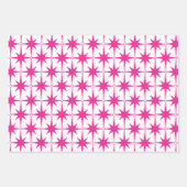 Helder Heet Roze Retro Starburst Patroon Inpakpapier Vel (Voorkant 3)