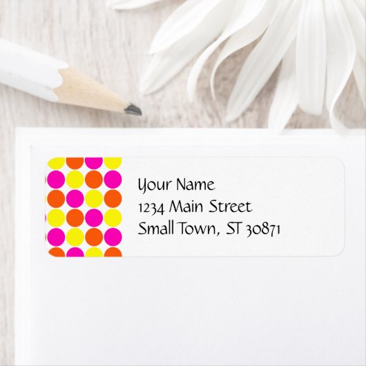 Helder Heet Roze Sinaasappel Gele Polka Dots Patro Etiket (Insitu)