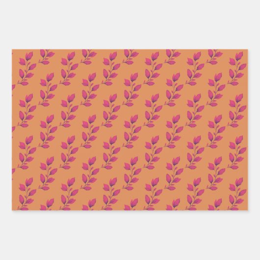 Helder Heet Roze & Sinaasappel Waterverf Botanisch Inpakpapier Vel (Voorkant 2)
