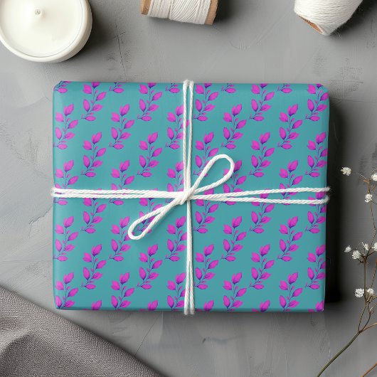 Helder Heet Roze & Turquoise Waterverf Botanisch Inpakpapier Vel