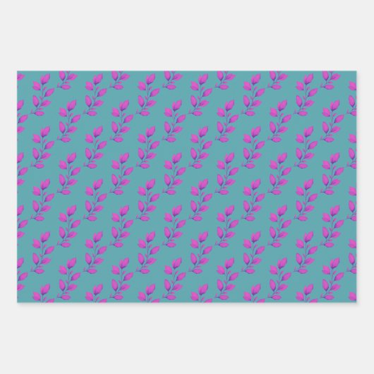 Helder Heet Roze & Turquoise Waterverf Botanisch Inpakpapier Vel (Voorkant 3)