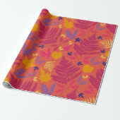 Helder, heet roze varenpatroon cadeaupapier (Uitgerold)