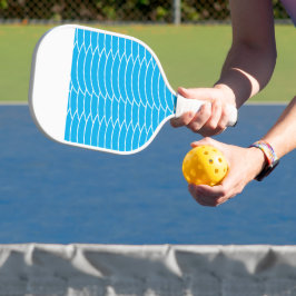 Helder hemelsblauw Art Deco Waves Wit Pet Streep Pickleball Paddle