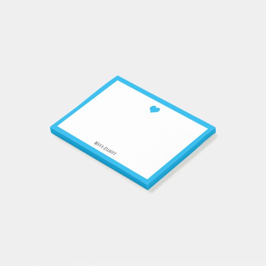 Helder Hemelsblauw Hart & Rand op Wit w / Naam Post-it® Notes (Schuin)